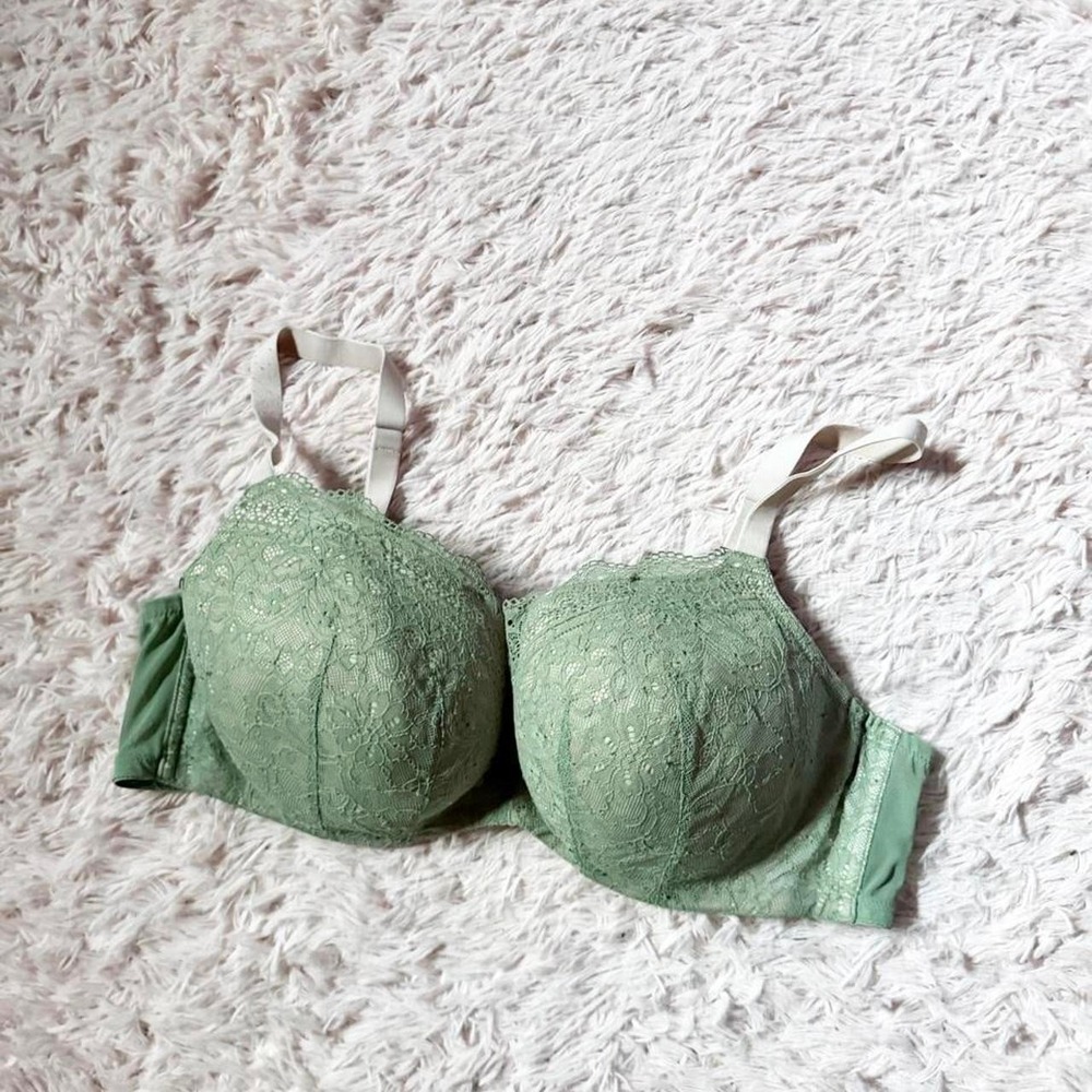 Cacique Green Lace Lightly Padded Feminine Earthy Romantic Bra Womens 44C Angel